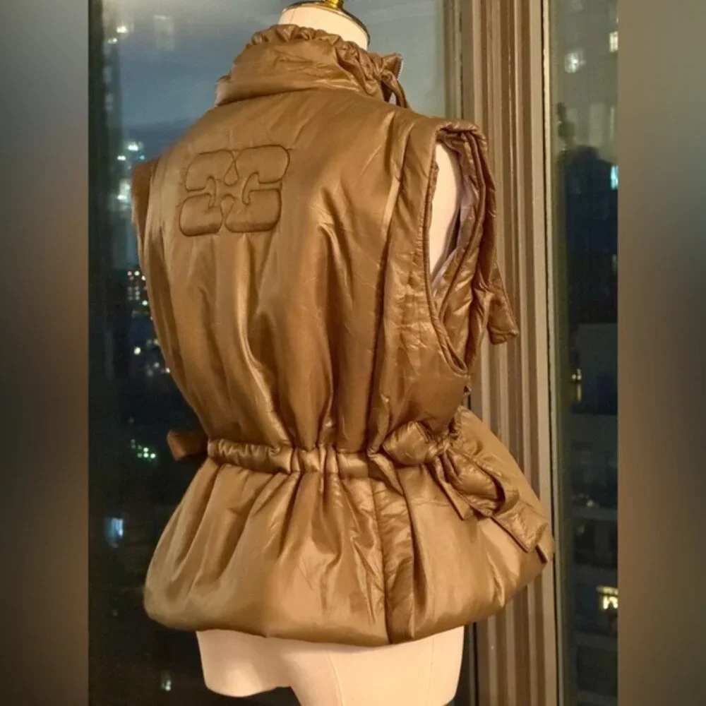 🆕 GANNI 🧿 NWOT Padded Sleeveless Jacket, Khaki Green - Sz S / M - Picture 9 of 16